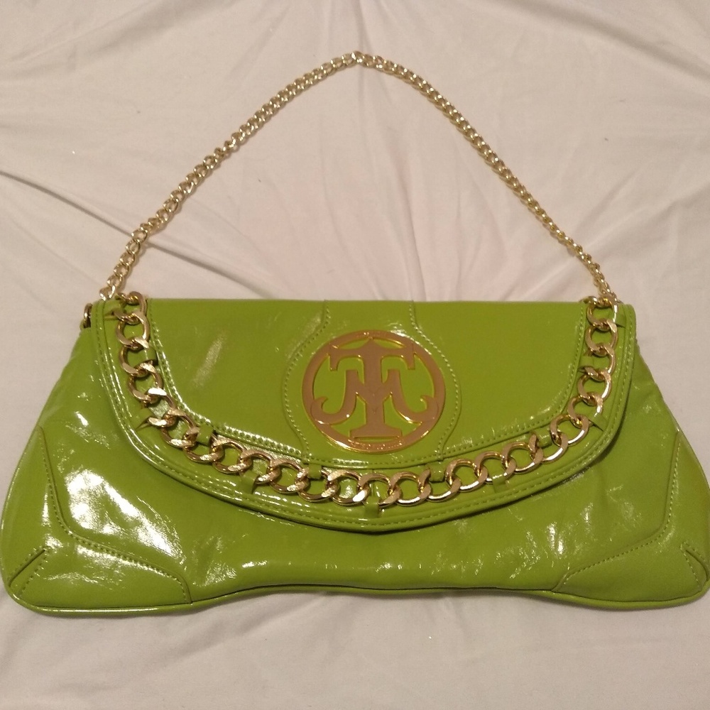 Chartreuse Purse and Clutch, Gold Chain & Strap